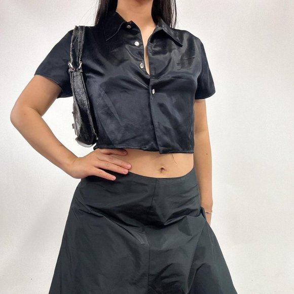 Unbranded Tops - Vintage Silky Satin Button up  crop top